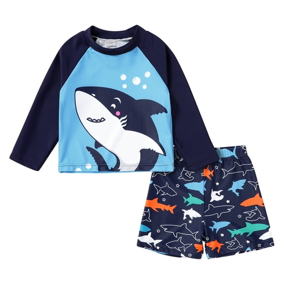 Younger Tree Toddler Baby Boys Swimsuits Trunk Rashguard Long Sleeve Top Shorts Two Pieces Bathing Suit Swimwear Outfit for 2-3T