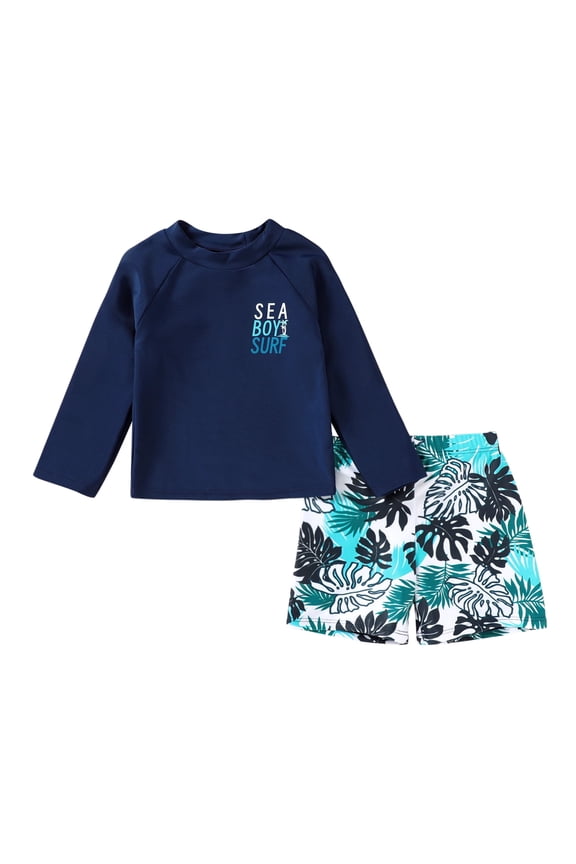 Toddler Baby Boys Swimsuits Trunk Rashguard Long Sleeve Top Shorts Two Pieces Bathing Suit Swimwear Outfit for 2-3T