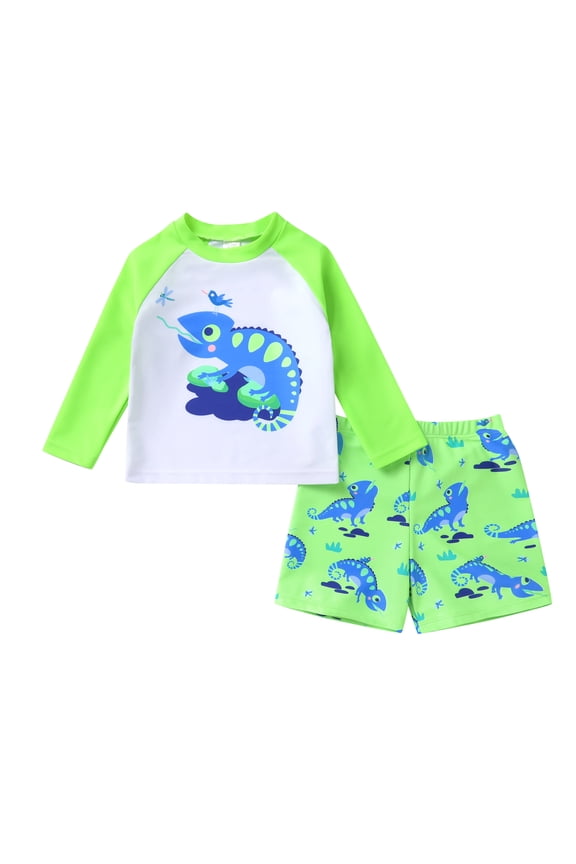 Toddler Baby Boys Swimsuits Trunk Rashguard Long Sleeve Top Shorts Two Pieces Bathing Suit Swimwear Outfit for 3-4T