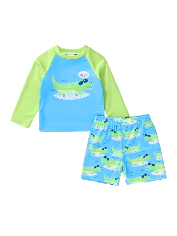 Toddler Baby Boys Swimsuits Trunk Rashguard Long Sleeve Top Shorts Two Pieces Bathing Suit Swimwear Outfit for 4-5T