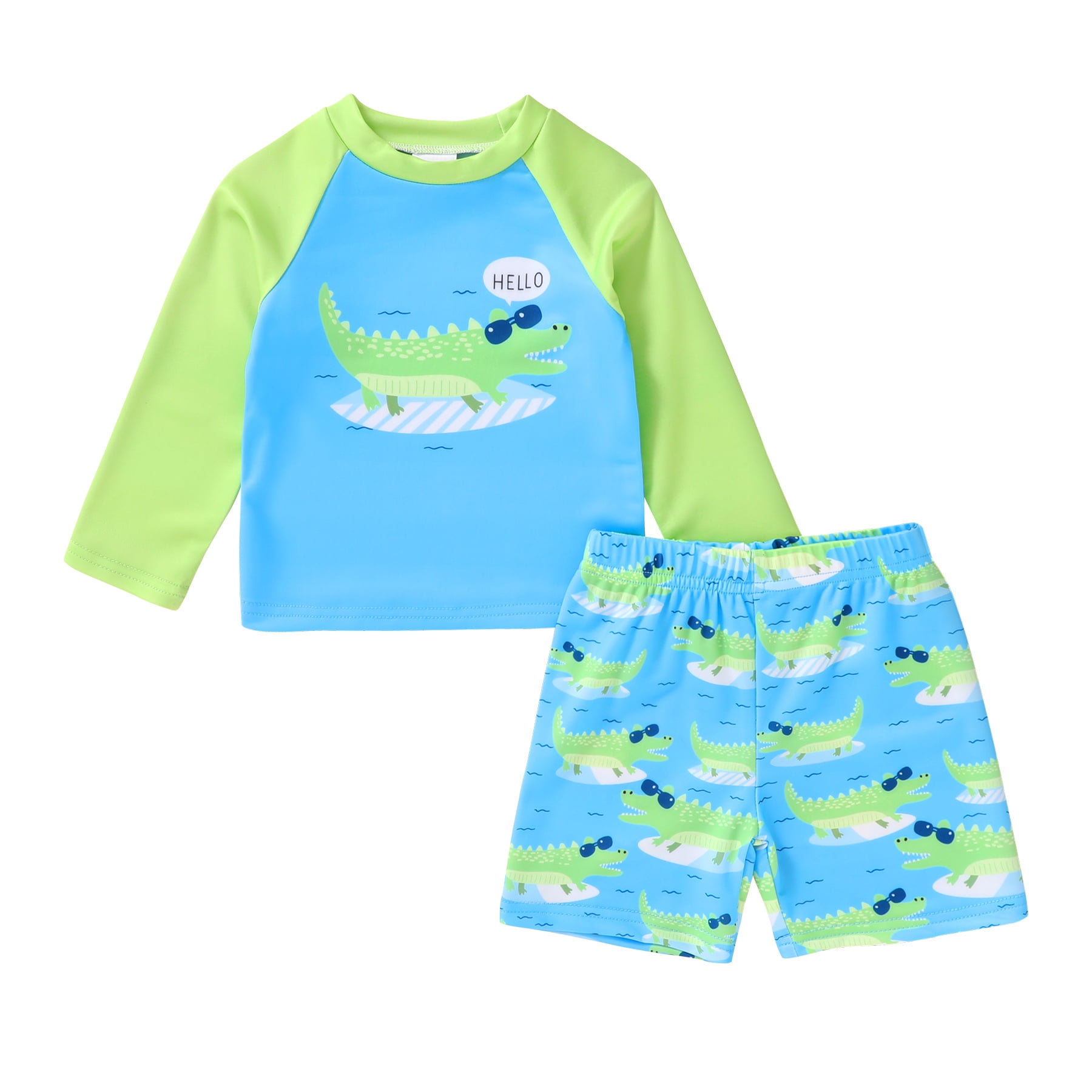 Younger Tree Toddler Baby Boys Swimsuits Trunk Rashguard Long Sleeve Top Shorts Two Pieces Bathing Suit Swimwear Outfit for 5-6T