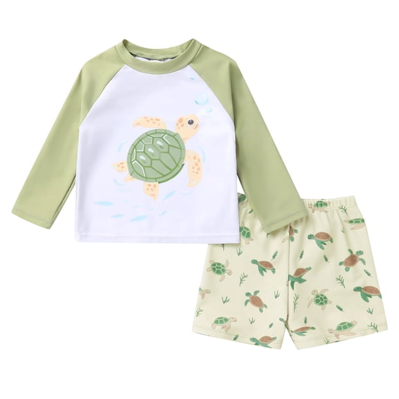 Younger Tree Toddler Baby Boys Swimsuits Trunk Rashguard Long Sleeve Top Shorts Two Pieces Bathing Suit Swimwear Outfit for 5-6T