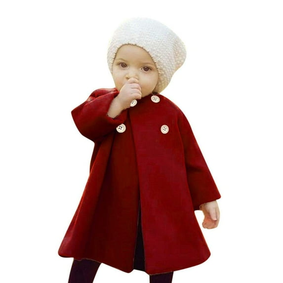 Younger Tree Toddler Baby Girl Fall Winter Solid Long Sleeve Button Jacket Coats Outwear for 2-3T