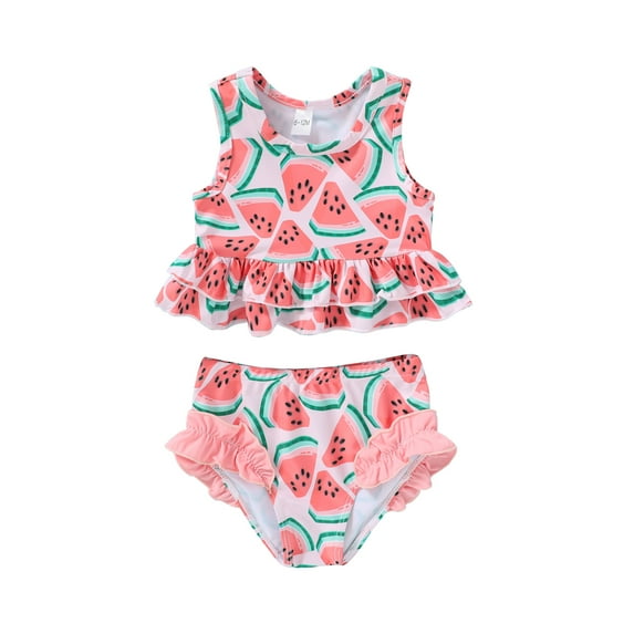 Younger Tree Toddler Baby Girl Sleeveless Striped Swimwear Set, 2-pcs, 18-24 Months, Pink