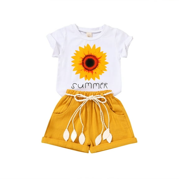 Younger Tree Toddler Baby Girl Summer Clothes Set Short Sleeve T-Shirt Shorts 2pcs Outfits for 12-18 Months