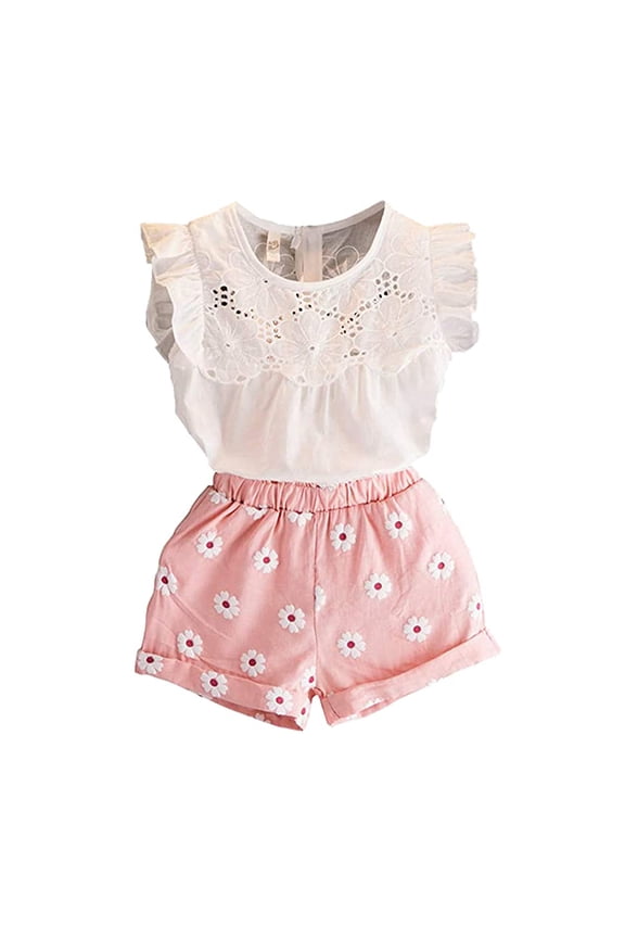 Toddler Baby Girl Summer Clothes Set Short Sleeve T-Shirt Shorts 2pcs Outfits for 1T