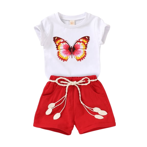 Younger Tree Toddler Baby Girl Summer Clothes Set Short Sleeve T-Shirt Shorts 2pcs Outfits for 6-7T