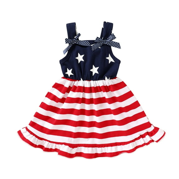 Younger Tree Toddler Baby Girls 4th of July Clothes Outfit Stars Stripes Sleeveless Dress Independent's Day Suits for 12-18 Months