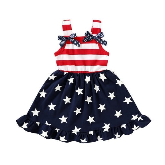 Younger Tree Toddler Baby Girls 4th of July Clothes Outfit Stars Stripes Sleeveless Dress Independent's Day Suits for 4-5T