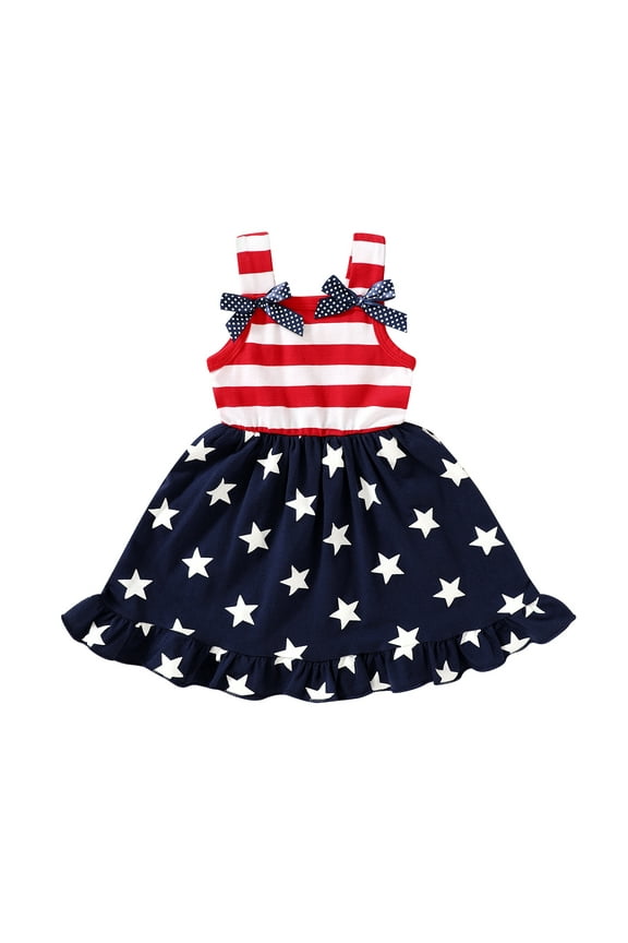 Toddler Baby Girls 4th of July Clothes Outfit Stars Stripes Sleeveless Dress Independent's Day Suits for 6-12 Months