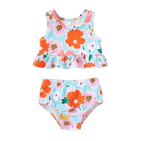 Younger Tree Toddler Baby Girls Summer Swimsuit Cute Sleeveless Swimwear Two-Piece Suit Beach Bikini for 4-5T