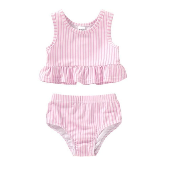 Younger Tree Toddler Baby Girls Summer Swimsuit Sleeveless Striped Swimwear Two-Piece Suit Beach Bikini for 12-18 Months
