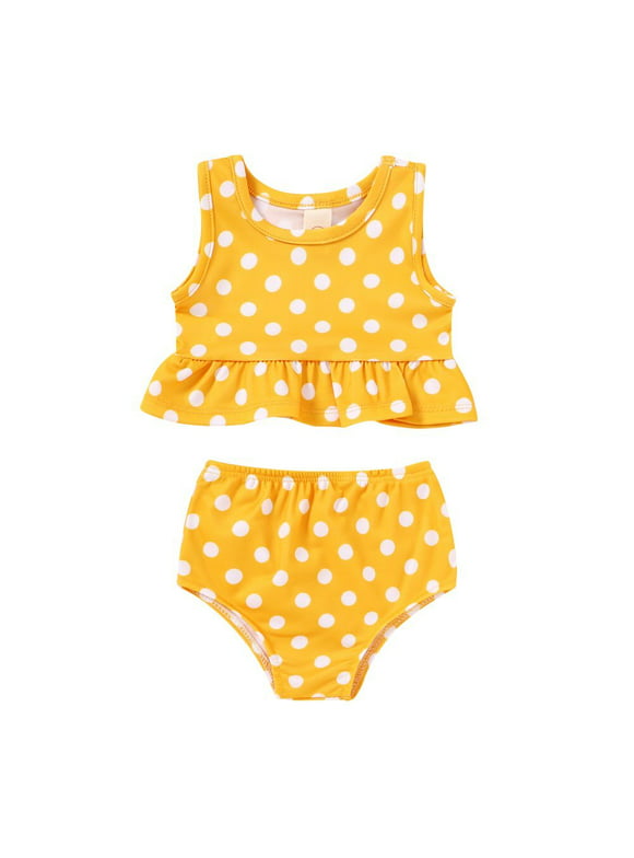 Younger Tree Toddler Baby Girls Summer Swimsuit Sleeveless Striped Swimwear Two-Piece Suit Beach Bikini for 12-18 Months