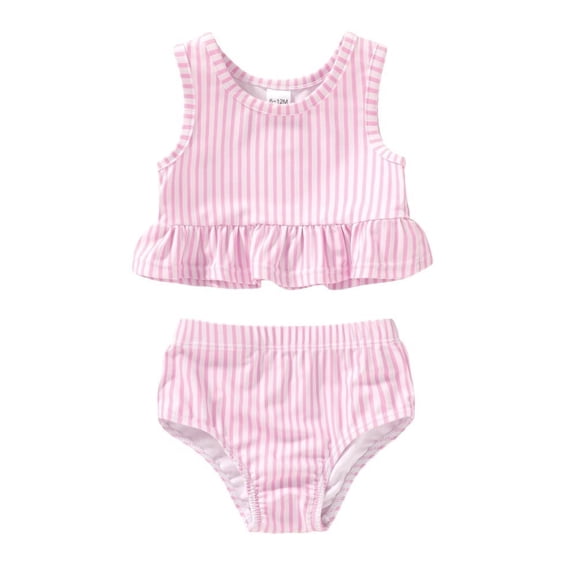 Younger Tree Toddler Baby Girls Summer Swimsuit Sleeveless Striped Swimwear Two-Piece Suit Beach Bikini for 6-12 Months