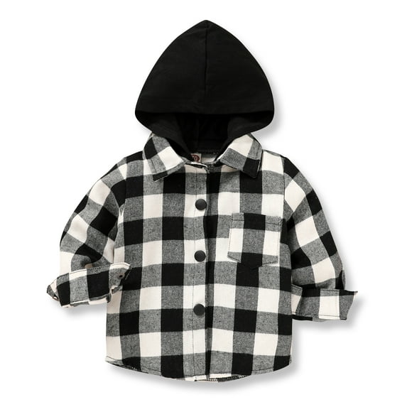 Younger Tree Toddler Boy Flannel Shirt Baby Long Sleeve Hooded Plaid Button Shirt Cliothes for 4-5T