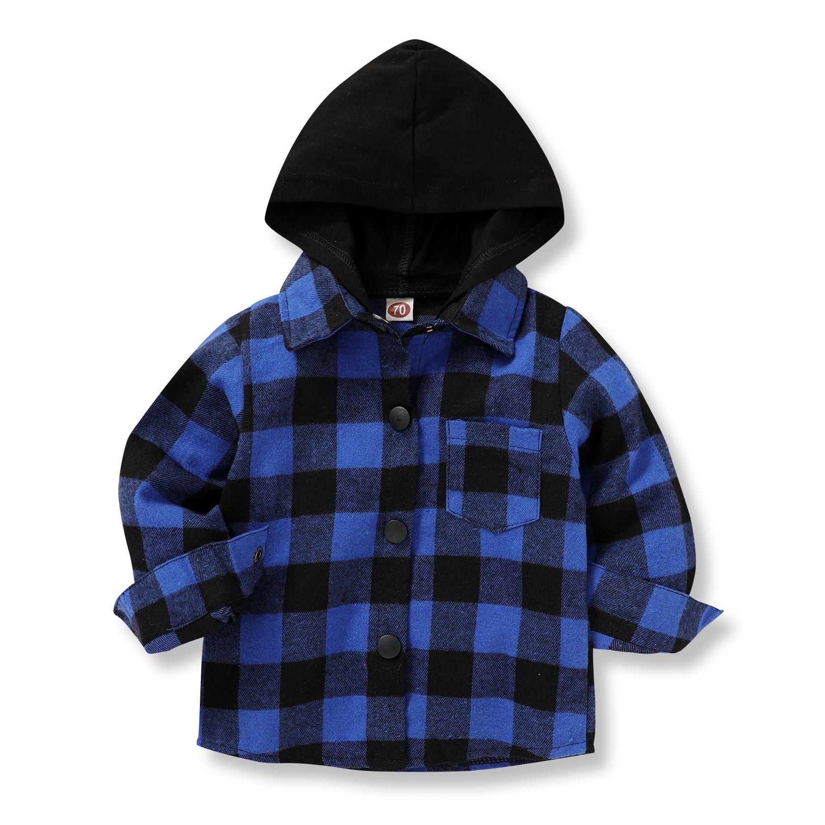 Younger Tree Toddler Boy Flannel Shirt Baby Long Sleeve Hooded Plaid