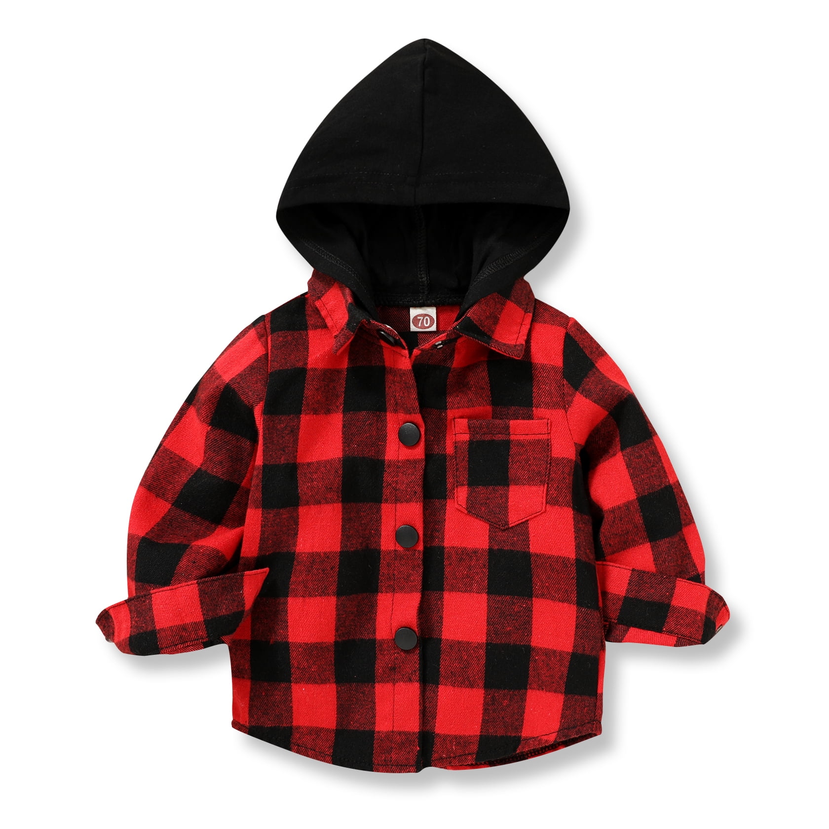 Younger Tree Toddler Boy Flannel Shirt Baby Long Sleeve Hooded Plaid Button Shirt for 1824