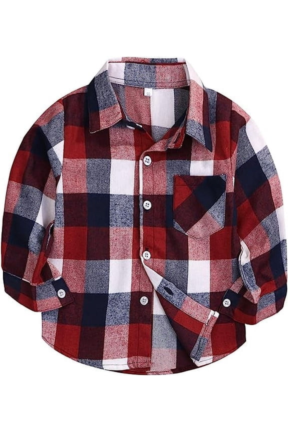 Toddler Boy Girl Fall Flannel Shirt Kid Baby Fall Winter Long Sleeve Button Down Plaid Shirts Clothes for 8-9T