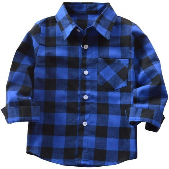 Younger Tree Toddler Boy Girl Fall Flannel Shirt Kid Baby Long Sleeve Button Down Plaid Shirts,Blue,12-18 Months