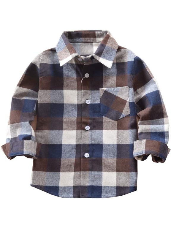 Toddler Boy Girl Fall Flannel Shirt Kid Baby Long Sleeve Button Down Plaid Shirts,Gray,4-5T