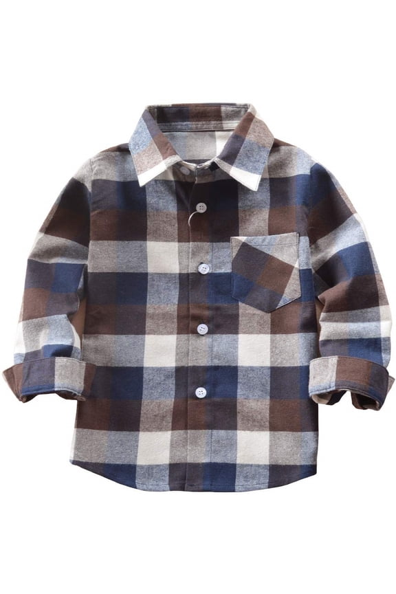 Toddler Boy Girl Fall Flannel Shirt Kid Baby Long Sleeve Button Down Plaid Shirts,Gray,4-5T