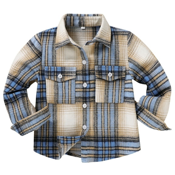 Younger Tree Toddler Boy Girl Fall Flannel Shirt Kid Baby Long Sleeve Button Down Plaid Shirts for 12-18 Months