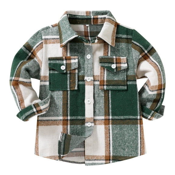 Younger Tree Toddler Boy Girl Fall Flannel Shirt Kid Baby Long Sleeve Button Down Plaid Shirts for 12-18 Months