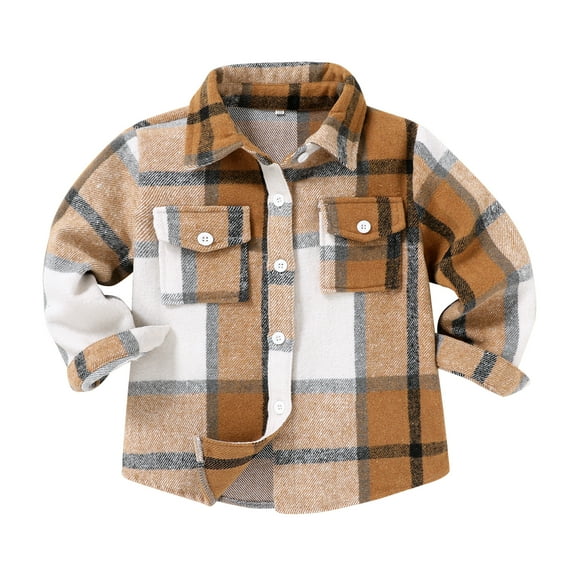 Younger Tree Toddler Boy Girl Fall Flannel Shirt Kid Baby Long Sleeve Button Down Plaid Shirts for 12-18 Months