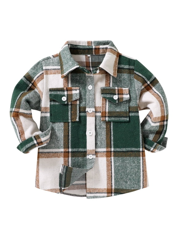 Toddler Boy Girl Fall Flannel Shirt Kid Baby Long Sleeve Button Down Plaid Shirts for 2-3T