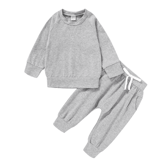 Younger Tree Toddler Fall Outfits for Girl Boy Long Sleeve Solid Crew Neck Top Long Sweatpants Sweatsuit Set for 3T-4T