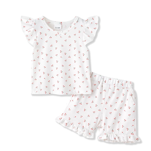 Younger Tree Toddler Girl Shorts Set Baby Summer Fly Sleeve T-shirts Shorts 2 Piece Clothes Outfits for 12-18 Months