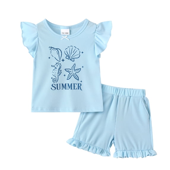 Younger Tree Toddler Girl Shorts Set Baby Summer Fly Sleeve T-shirts Shorts 2 Piece Clothes Outfits for 12-18 Months