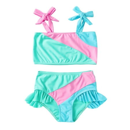 Younger Tree Toddler Girl Swimsuit Baby Color Block Stripe Two Pieces Swimwear Summer Beach Bathing Suit for 18-24 Months