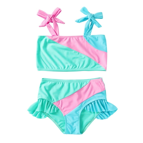 Younger Tree Toddler Girl Swimsuit Baby Color Block Stripe Two Pieces Swimwear Summer Beach Bathing Suit for 3-4T