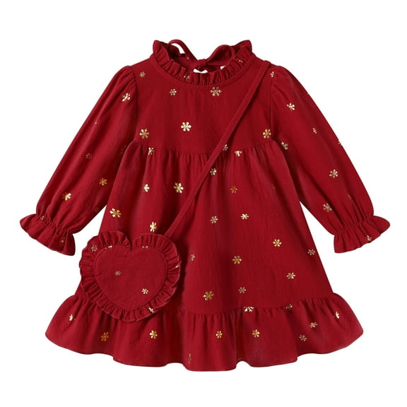 Younger Tree Toddler Girls Dresses Kid Fall Winter Long Sleeve Crew Neck Dresss Clothes with Bag for 2-3T
