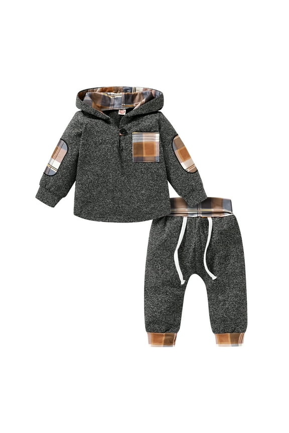 Toddler Infant Baby Boys Winter Christmas Long Sleeve Hoodie Plaid Sweatshirt Outfits,0-6M