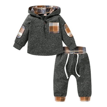 Younger Tree Toddler Infant Baby Boys Winter Christmas Long Sleeve Hoodie Plaid Sweatshirt Outfits,18-24M