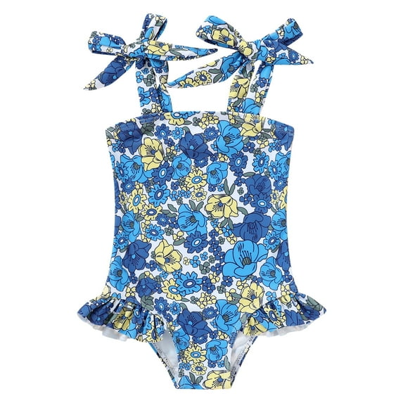 Younger Tree Toddler Swimsuit Girl Color Block Stripe One-Piece Swimwear Baby Girl Bathing Suits for 6-7T