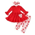 thumbnail image 1 of Younger Tree Valentine's Day Outfit Toddler Baby Girl Long Sleeve Dress Heart Print Pants Set with Headband for 18-24 Months, 1 of 6