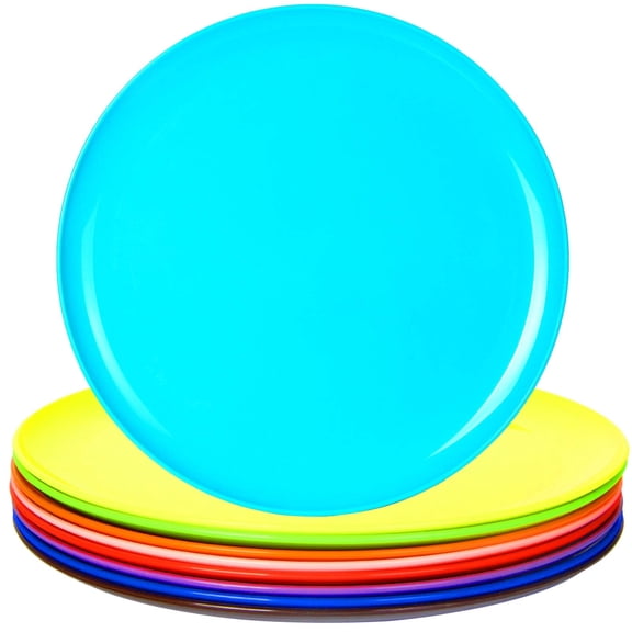 Youngever 10 Inch Plastic Plates, Large Plates, Dinner Plates, Set of 9 (9 Rainbow Colors)