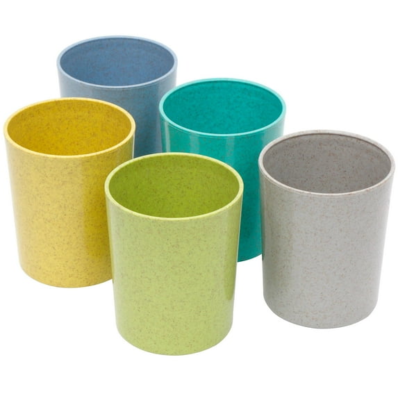 Youngever 10 Ounce Kids Cups, 5 Pack Kids Bamboo Plastic Cups in 5 Assorted Colors, 10 Ounce Kids Drinking Cups, Toddler Cups, Cups for Kids Toddlers, Unbreakable Toddler Cups