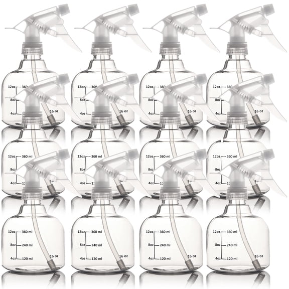 Youngever 12 Pack 16 Ounce Empty Plastic Spray Bottles, Spray Bottles for Hair and Cleaning Solutions (White)