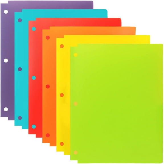 Youngever 12 Pack Heavy Duty Plastic Two Pocket Folders, Binder Dividers with Pocket, 3 Hole Punch Folder with Notches, Binder Folders