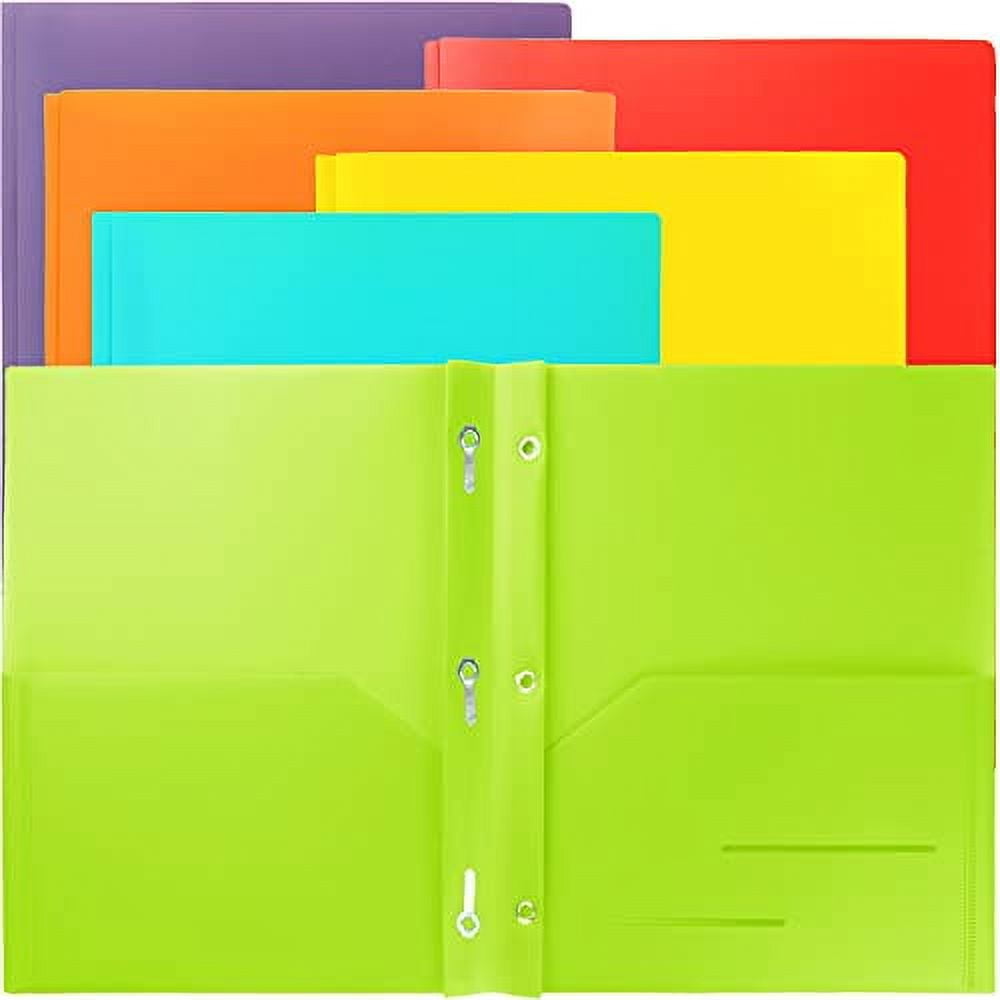 Youngever 12 Pack Heavy Duty Plastic Two Pocket Folders with 3 Prongs ...