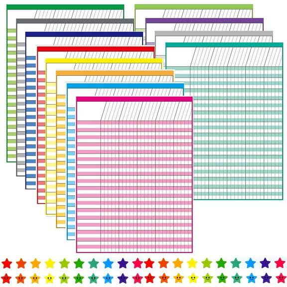 Youngever 17 Inch x 22 Inch Multi-Color Laminated Dry Erase Incentive Chart with Reward Stickers for Chore Responsibility, School Attendance, Homework Progress Tracking Chart (12 Charts 960 Stickers)