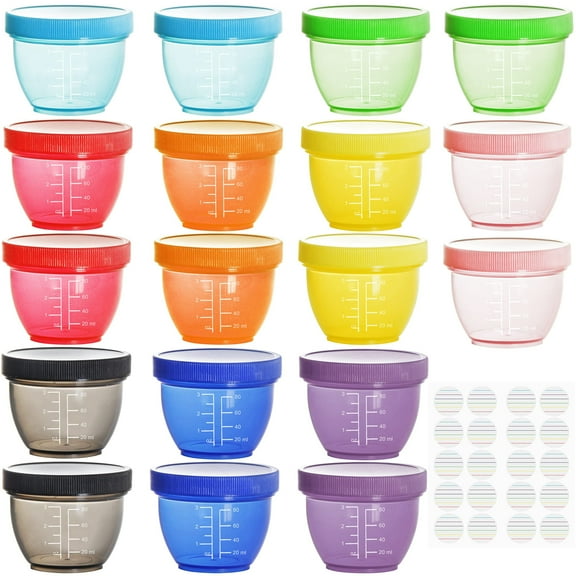 Youngever 18 Pack 1/2 Cup Small Food Containers with Lids, 4 oz Mini Food Storage Containers, Condiment, and Sauce Containers, 9 Assorted Colors, with Lids Labels