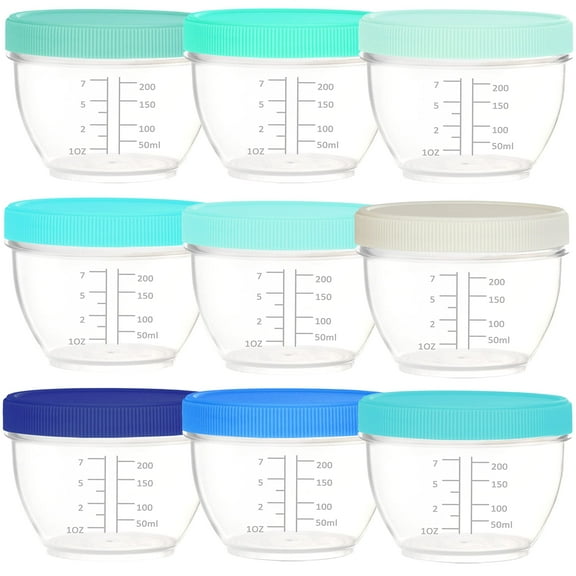 Youngever 18 Pack 1 Cup Small Food Containers with Lids, 8 Ounce Food Storage Containers, Condiment, and Sauce Containers with Lids Labels (Coastal)
