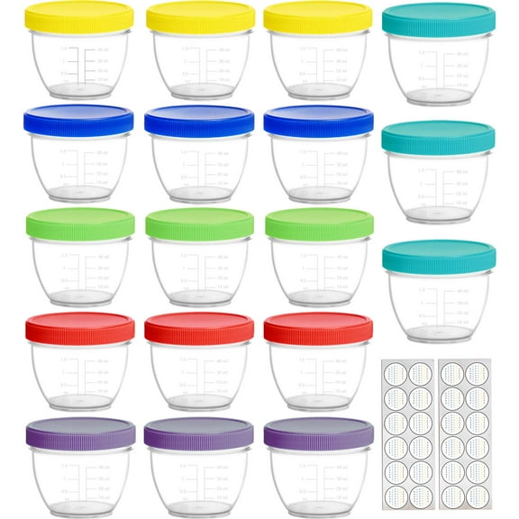 Youngever 18 Pack Baby Food Storage, 4 oz Baby Food Containers with Lids, 6 Assorted Colors, with Lids Labels