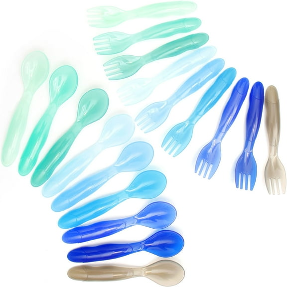 Youngever 18 Pcs Plastic Toddler Utensils, Plastic Kids Forks Kids Spoons, Large Size, Set of 9 in 9 Coastal Colors