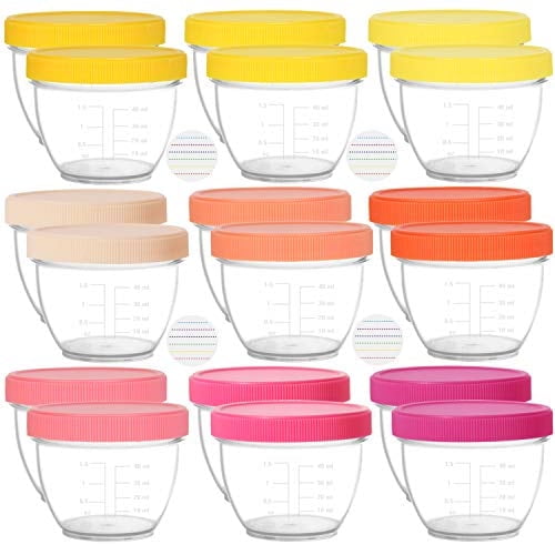 Youngever 18 sets baby food containers with pink lids, 2 ounce baby food storage jars with labels